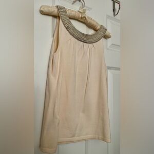 Ann Taylor Cream Beaded Collar Tank